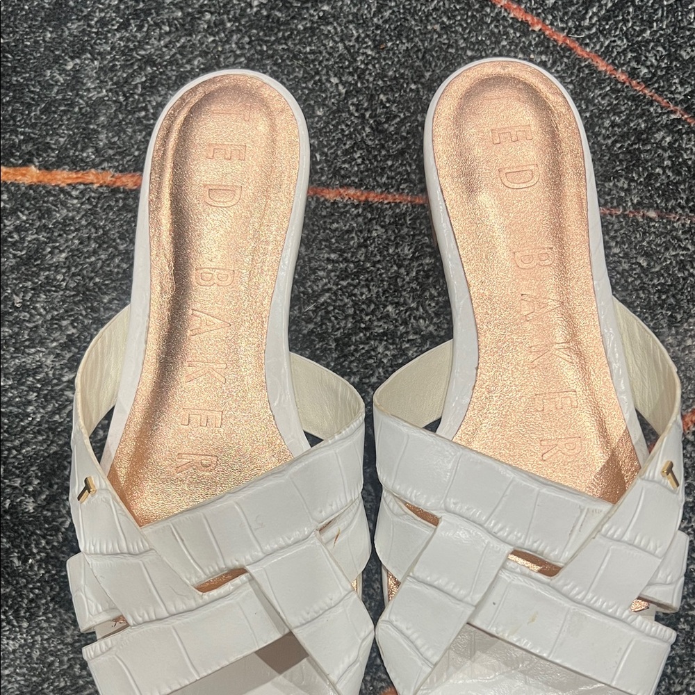 Ted Baker White Woven Slide Mules with Rose Gold Insole